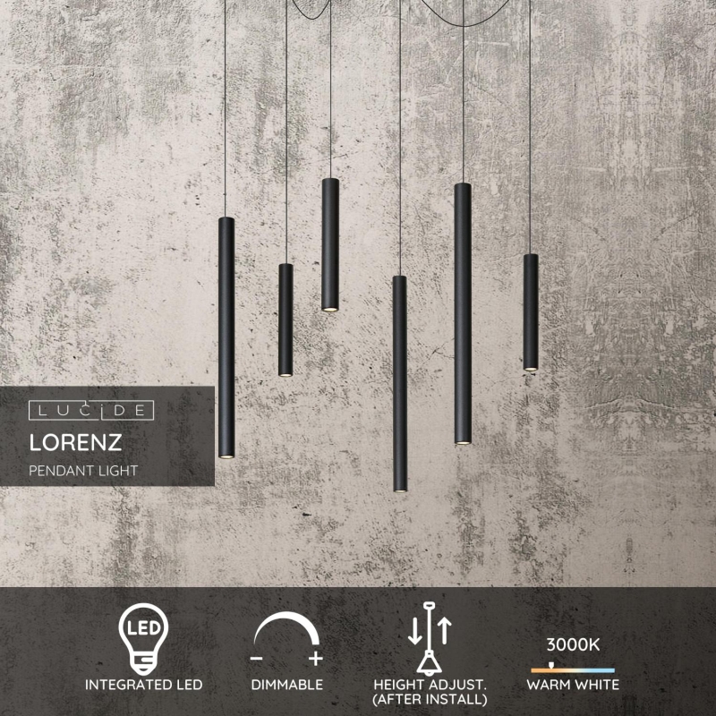 Lucide LORENZ - Závesné svietidlo - Ø 120 cm - LED Rozm. - 6x4W 3000K - Čierna